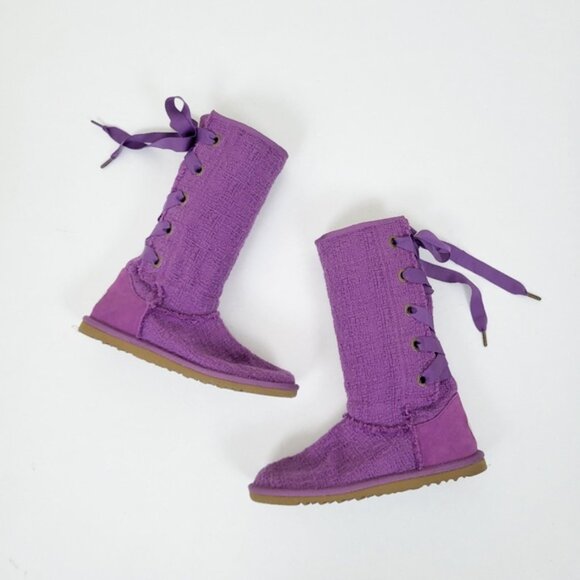 UGG Australia Heirloom Laceup Boots LaceUp Purple Woven Knit Ribbon Lilac - Picture 8 of 10
